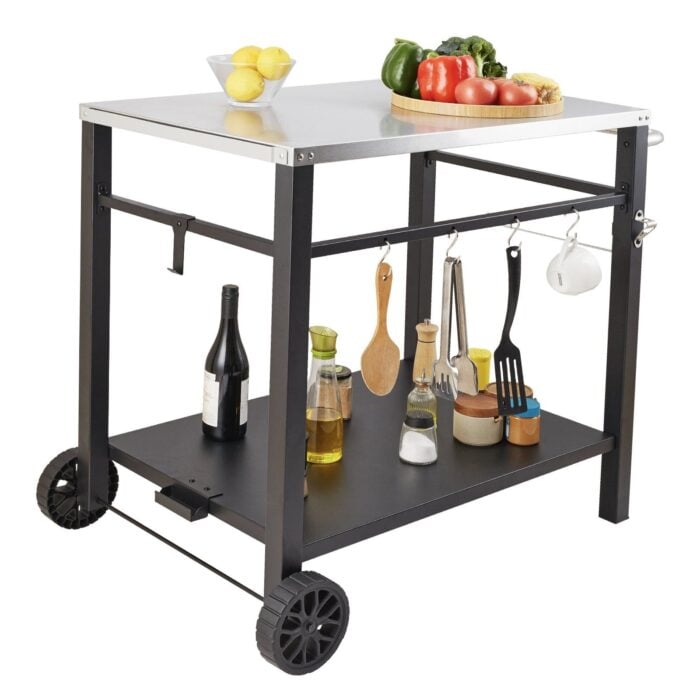 VEVOR Outdoor Grill Dining Cart | Double-Shelf BBQ Prep Table