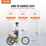 VEVOR Folding Adult Tricycle | 24" Lightweight Aluminum Alloy