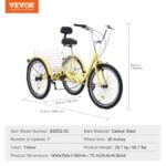 VEVOR Folding Adult Tricycle | 24" Lightweight Aluminum Alloy