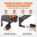 VEVOR 2-In-1 Double Seat Bike Trailer & Stroller – 100 lbs Load- Release structure
