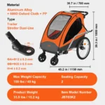 VEVOR 2-In-1 Double Seat Bike Trailer & Stroller – 100 lbs Load- Specifications