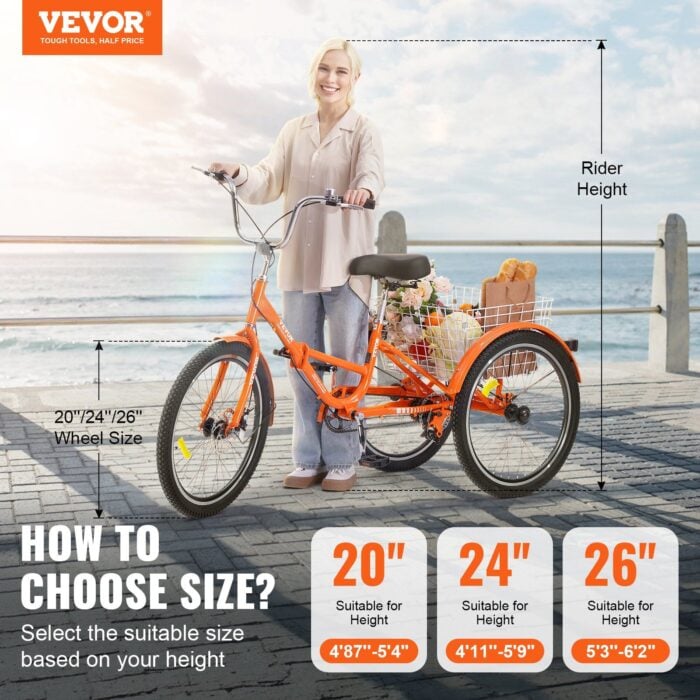 VEVOR Folding Adult Tricycle | 26" Lightweight Aluminum Alloy