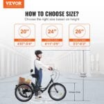 VEVOR Adult Tricycle 20" 7-Speed Carbon Steel Trike - Black