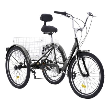 VEVOR Adult Tricycle 20" 7-Speed Carbon Steel Trike - Black