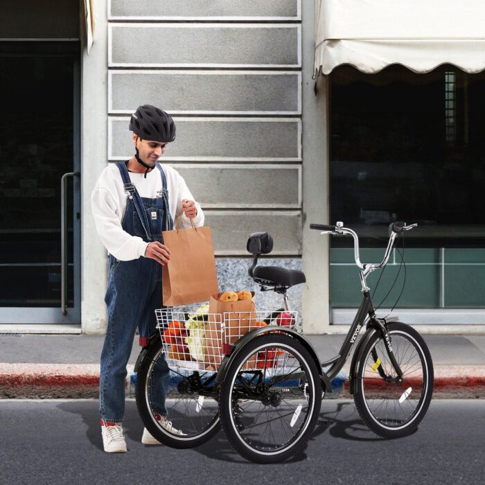 VEVOR Adult Tricycle 20" 7-Speed Carbon Steel Trike - Black