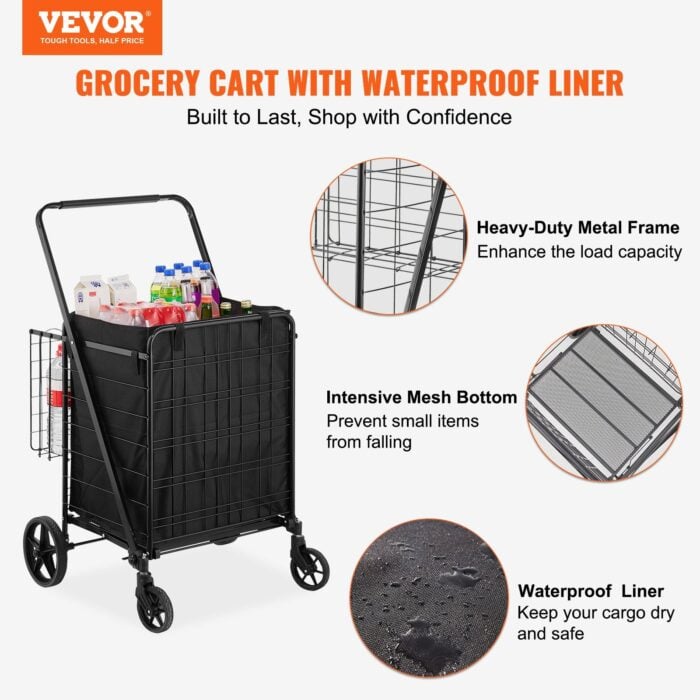 VEVOR Folding Shopping Cart | 330LBS Jumbo Grocery Cart