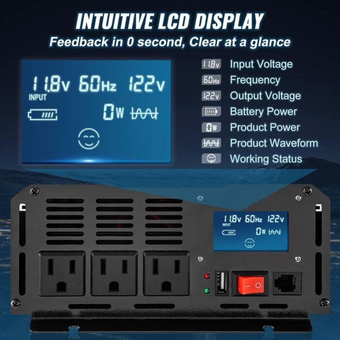 VEVOR 2500W Pure Sine Wave Inverter | 12V DC to 120V AC