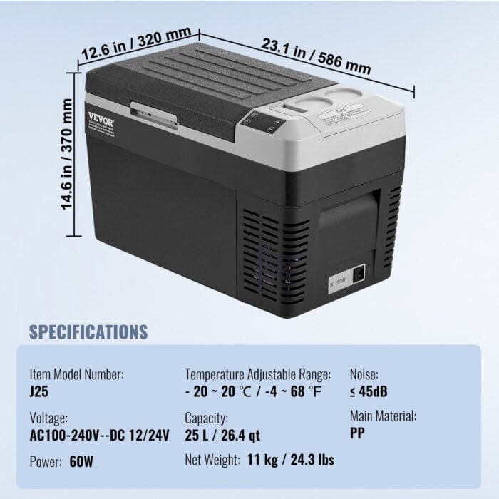 VEVOR Portable Car Refrigerator Freezer Compressor - 25 L