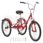 VEVOR Folding Adult Tricycle | 24" Red 3-Wheel Cruiser