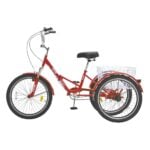 VEVOR Folding Adult Tricycle | 24" Red 3-Wheel Cruiser