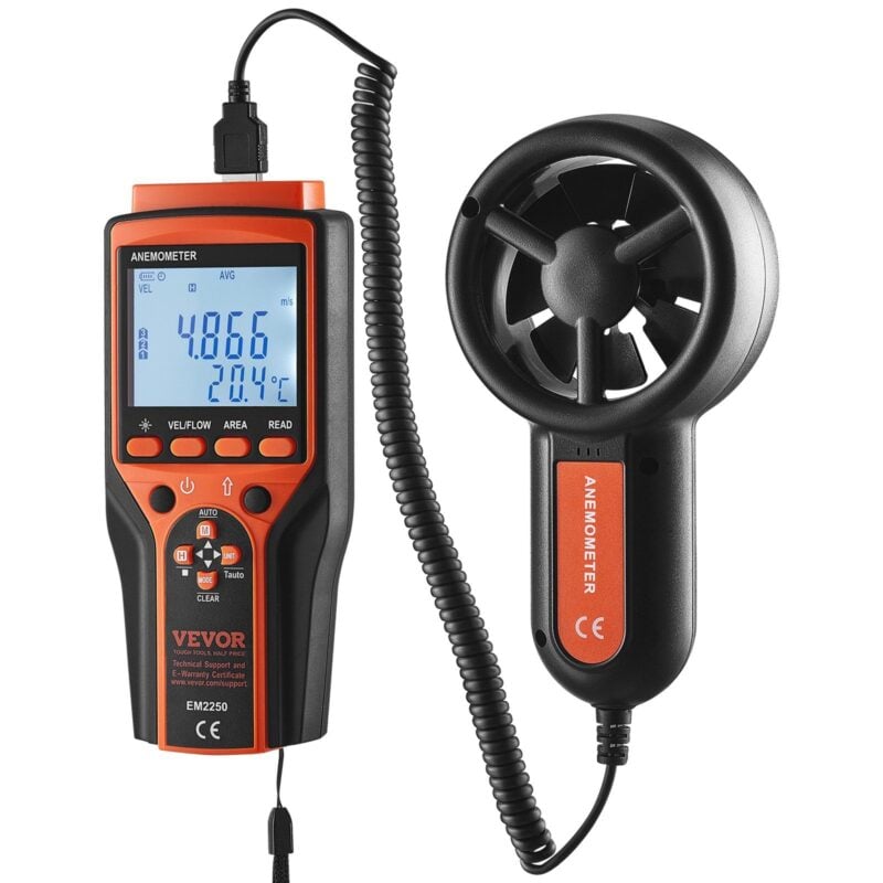 VEVOR Split Handheld Anemometer - Digital Wind Speed CFM Meter Gauge