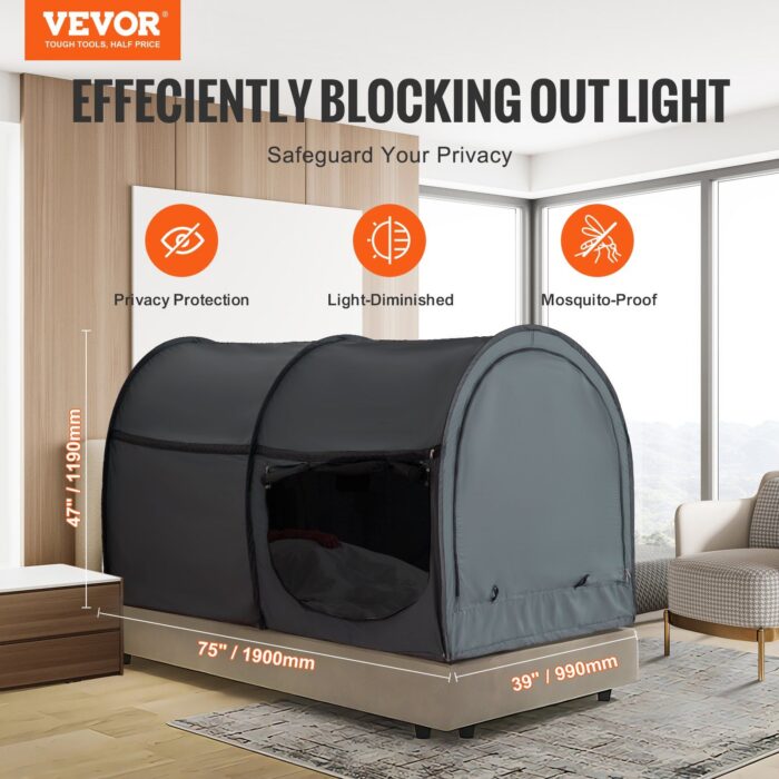 VEVOR 4 Doors Bed Tent Blackout Full Size w/ 0.28in Fiber Poles