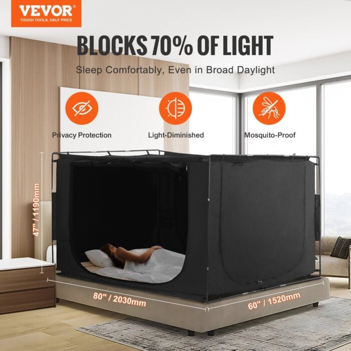 VEVOR 3 Doors Bed Tent 70% Blackout w/ 0.43in Poles