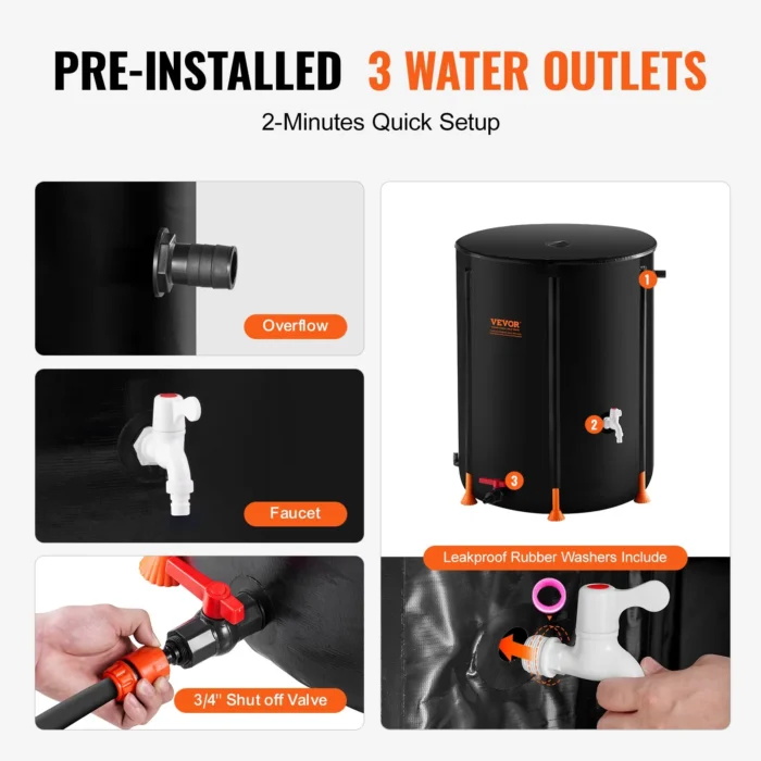 VEVOR Collapsible Rain Barrel 66 Gal Rain Catcher- Setup