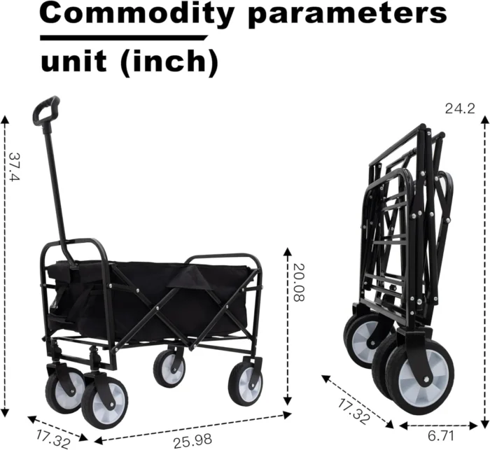 Collapsible Foldable Wagon Cart – All-Terrain, 225lbs, Black