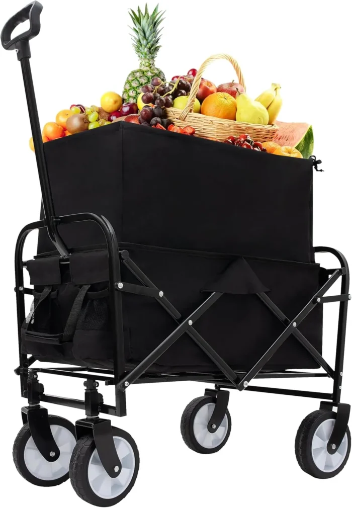 Collapsible Foldable Wagon Cart – All-Terrain, 225lbs, Black