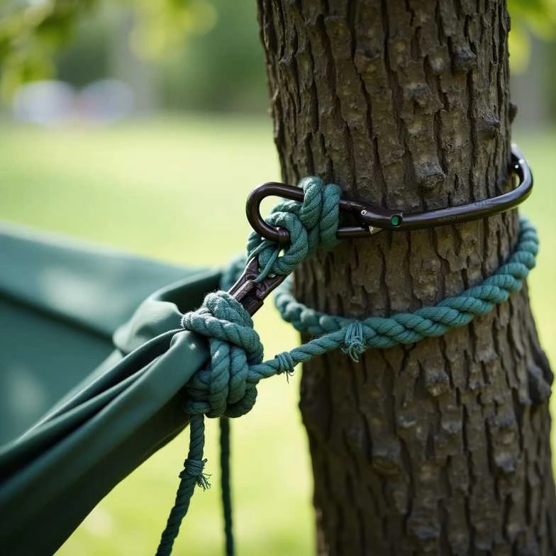 Hanging hammock chair to a tree