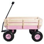 Children's Outdoor All-Terrain Pull Wagon with Wooden Railing Pink