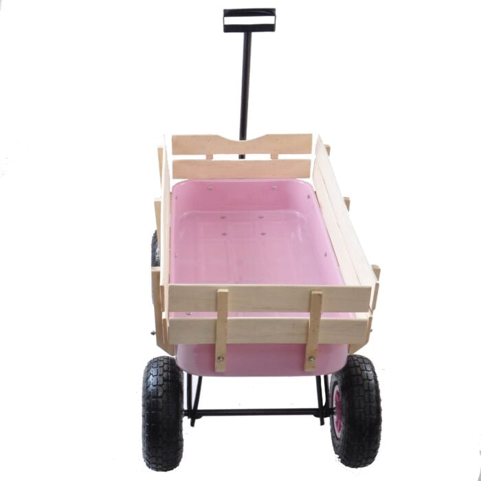 Children's Outdoor All-Terrain Pull Wagon with Wooden Railing Pink