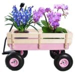Children's Outdoor All-Terrain Pull Wagon with Wooden Railing Pink
