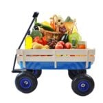 Children's Outdoor All-Terrain Pull Wagon with Wooden Railing Blue
