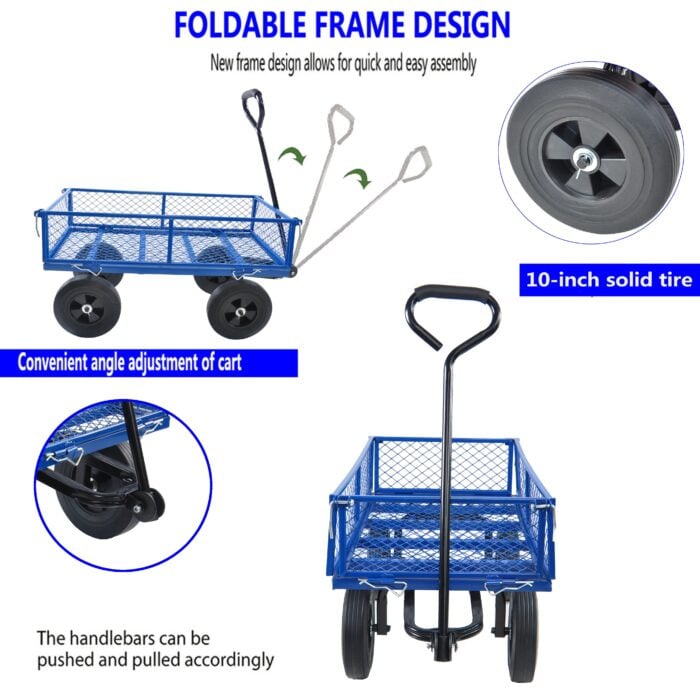 Utility Wagon Cart – 550lb, Solid Tires, Steel Frame