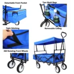 Folding Wagon - Detachable Roof, 150lbs, Garden Beach
