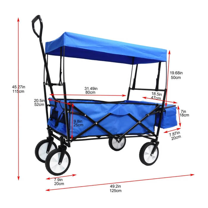 Folding Wagon - Detachable Roof, 150lbs, Garden Beach