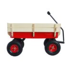 Children's Outdoor All-Terrain Pull Wagon with Wooden Railing Red