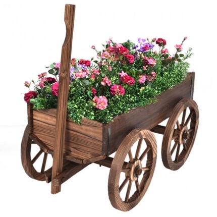 Wood Wagon Planter Cart with Wheels – Fir, 47.2" Long
