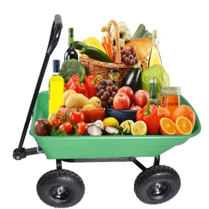 Poly Garden Dump Cart – 300 lbs, 55L ,Foldable, 10" Pneumatic Tires,Steel Frame