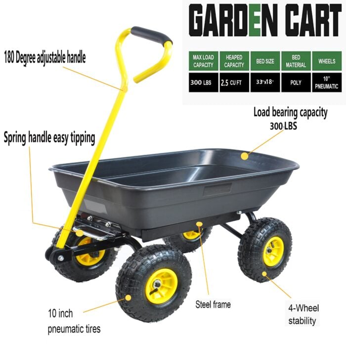Poly Garden Dump Cart – 300lb Capacity, Pneumatic Tires
