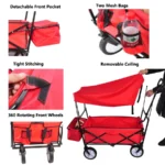 Folding Wagon - Detachable Roof, 150lbs, Garden Beach