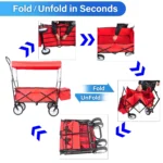 Folding Wagon - Detachable Roof, 150lbs, Garden Beach