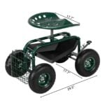 Iron Rolling Garden Work Seat - Outdoor Utility Lawn Yard Patio Cart