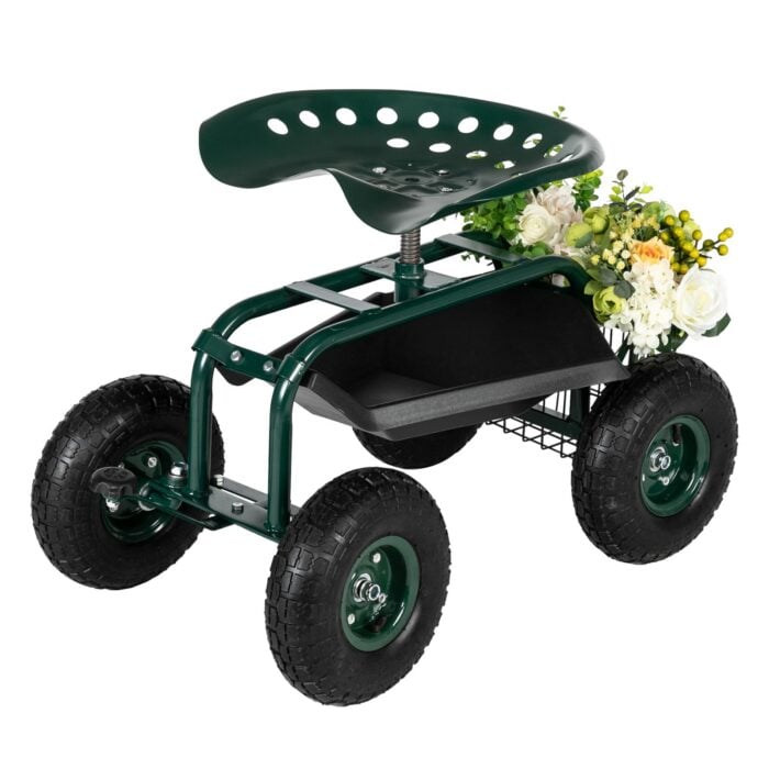 Iron Rolling Garden Work Seat - Utility Cart for Planting