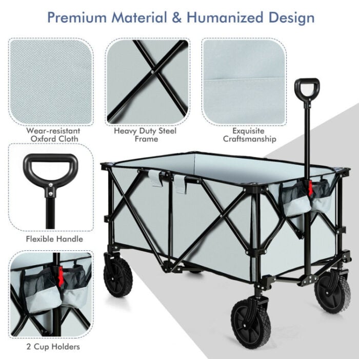 Folding Wagon Cart - 180 lbs Heavy Duty Collapsible Utility