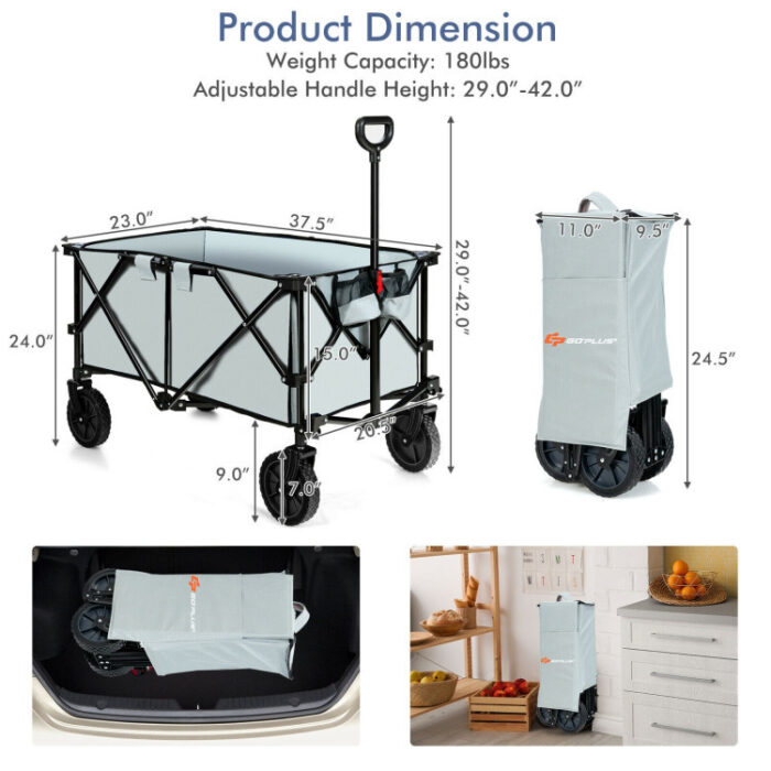 Folding Wagon Cart - 180 lbs Heavy Duty Collapsible Utility