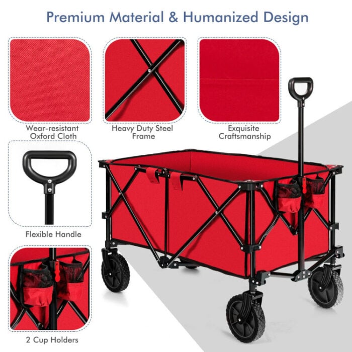 Folding Wagon Cart - 180 lbs Heavy Duty Collapsible Utility