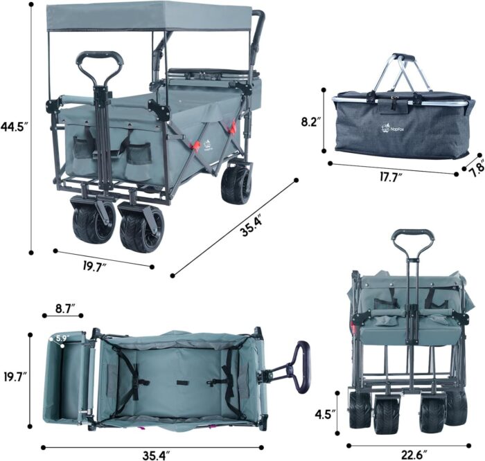 Napfox Utility Wagon Cart – 100L, Canopy, 250lb Load
