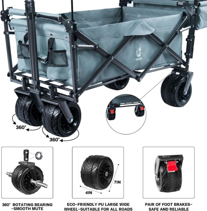 Napfox Utility Wagon Cart – 100L, Canopy, 250lb Load