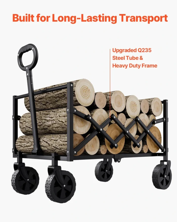 VEVOR Collapsible Folding Utility Wagon Cart - 225 lbs Capacity- Black