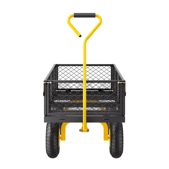 VEVOR 900 Lbs Heavy Duty Steel Garden Cart, Garden Wagon Cart on Wheels, Outdoor Metal Yard Utility Wagon Carts with 10″ Tires and Mesh Removable Sides(Convert to Flatbed) and 180°Rotating Handle