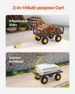 VEVOR 900 Lbs Heavy Duty Steel Garden Cart, Garden Wagon Cart on Wheels, Outdoor Metal Yard Utility Wagon Carts with 10″ Tires and Mesh Removable Sides(Convert to Flatbed) and 180°Rotating Handle