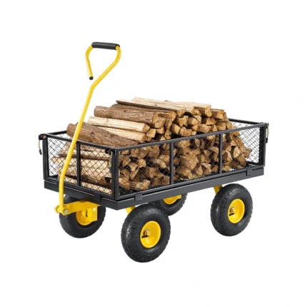 VEVOR 900 Lbs Heavy Duty Steel Garden Cart, Garden Wagon Cart on Wheels, Outdoor Metal Yard Utility Wagon Carts with 10″ Tires and Mesh Removable Sides(Convert to Flatbed) and 180°Rotating Handle