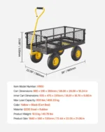 VEVOR 900 Lbs Heavy Duty Steel Garden Cart, Garden Wagon Cart on Wheels, Outdoor Metal Yard Utility Wagon Carts with 10″ Tires and Mesh Removable Sides(Convert to Flatbed) and 180°Rotating Handle- Specifications