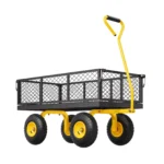 VEVOR 900 Lbs Heavy Duty Steel Garden Cart, Garden Wagon Cart on Wheels, Outdoor Metal Yard Utility Wagon Carts with 10″ Tires and Mesh Removable Sides(Convert to Flatbed) and 180°Rotating Handle