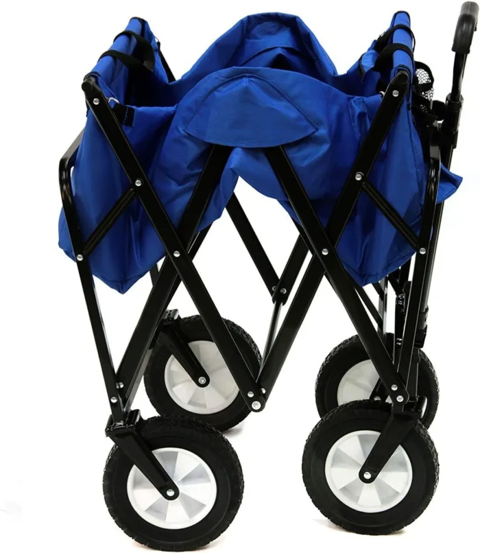 Mac Sports Heavy Duty Steel Frame Collapsible Folding 150 Pound Capacity Outdoor Camping Garden Utility Wagon Yard Cart, Blue