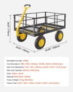 VEVOR 1400 Lbs Steel Garden Cart, Heavy Duty Pullable Garden Wagon Yard Cart, 2 in 1 Outdoor Metal Utility Wagon Yard Trailer with 13″ All Terrain Tires, Mesh Removable Sides and 180°Rotating Handle