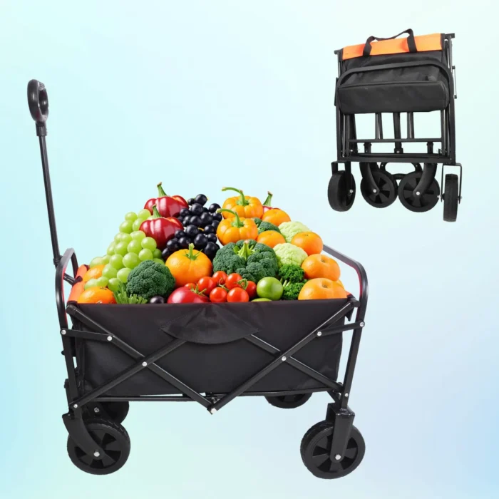 Mini Folding Wagon - 150lbs, Black+Orange, Compact